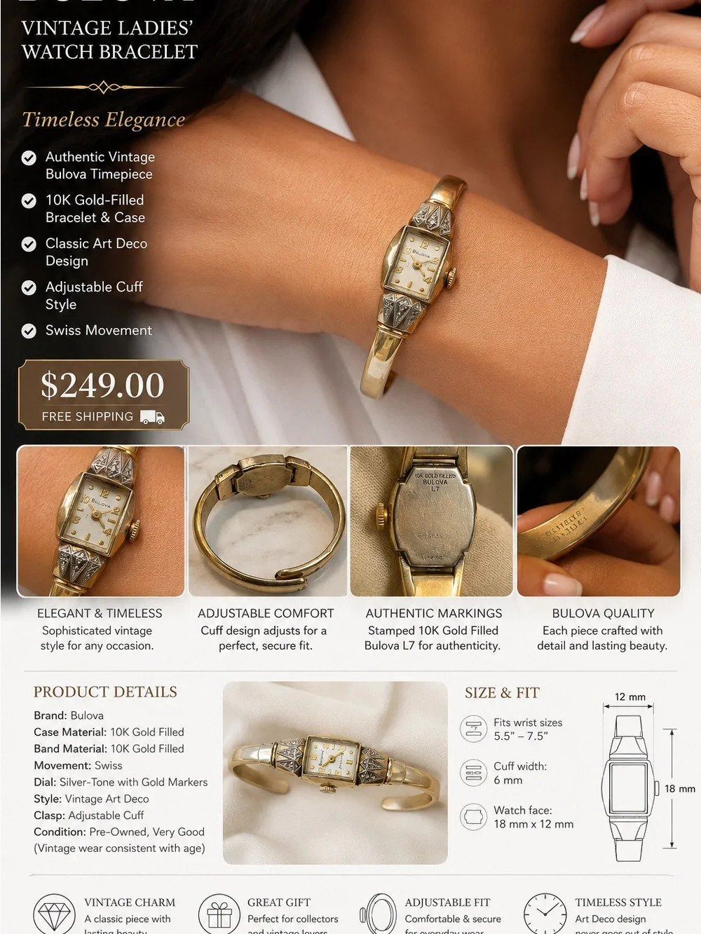 Bulova Gold Tone Ladies' Watch Bracelet - Gold battery is not included